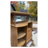 Vintage Oak Secretary Desk with Shelves, Drawers, and Mirror