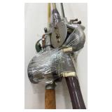 Lot of 5 Vintage Fishing Rods with Reels Assorted Materials