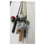 Lot of 5 Vintage Fishing Rods with Reels Assorted Materials
