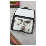 Vintage Collectibles Lot with Cribbage Board, Fly Fishing Flies, PRR Train Car, and Tobacco Tins