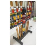 Vintage Wooden Croquet Set with Stand and Balls