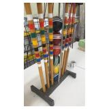 Vintage Wooden Croquet Set with Stand and Balls