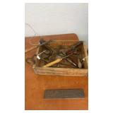 Collection of Vintage Hand Tools in 7 Up Wooden Crate