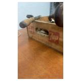 Collection of Vintage Hand Tools in 7 Up Wooden Crate