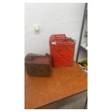 Set of 2 Vintage Red Metal Gas Cans with Spout