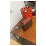 Set of 2 Vintage Red Metal Gas Cans with Spout