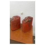 Pair of Vintage Red Metal Jerry Gas Cans