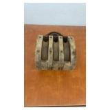 Antique Wooden Triple Sheave Pulley Block