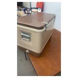 Vintage Coleman Metal Cooler with Brown Lid