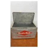 Vintage Grain Belt Metal Cooler with Red Lid