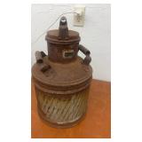 Vintage Rusted Metal Milk Can with Removable Lid