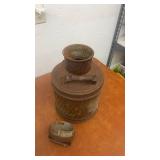 Vintage Rusted Metal Milk Can with Removable Lid