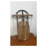 Vintage Wooden Snow Sled with Metal Runners and Rope Pull