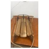 Vintage Wooden Snow Sled with Metal Runners and Rope Pull