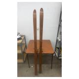 Pair of Vintage Maple Wood Skis with Metal Bindings