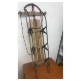 Vintage Wooden Sled with Metal Runners and Rope Handle