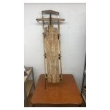Vintage Wooden Snow Sled with Metal Runners