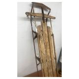Vintage Wooden Snow Sled with Metal Runners