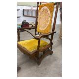 Antique Wood Platform Rocker Chair with Yellow Upholstery