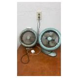 Pair of Vintage Blue Metal Table Fans