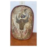 Vintage Hand-Painted Metal Shield with Buffalo Motif