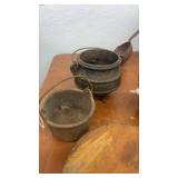 Vintage Cast Iron Melting Pots, Bellows, Ladles, and Remington Arms Wooden Crate