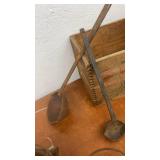 Vintage Cast Iron Melting Pots, Bellows, Ladles, and Remington Arms Wooden Crate