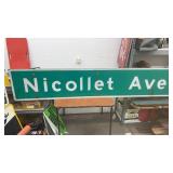 Vintage Metal Street Sign Nicollet Ave 18” x 8ft