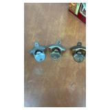 Vintage Bottle Opener Collection with Wall Mounts and Coca-Cola Tin