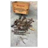 Lot of Vintage Hand Tools with Remington Wooden Ammunition Box