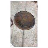 Vintage Cast Iron Flywheel and Large Rusted Metal Basin