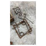 Collection of Vintage Animal Traps and Wooden Box