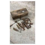 Vintage Metal Toolbox with Assorted Old Hand Tools
