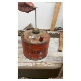 Vintage Red Metal Safety Gas Can with Plunger Top