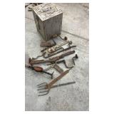 Collection of Vintage Hand Tools with Metal Storage Box