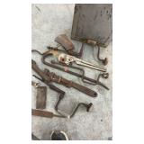 Collection of Vintage Hand Tools with Metal Storage Box