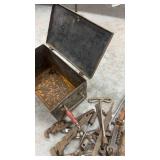 Vintage Metal Toolbox with Assorted Hand Tools