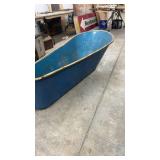 Vintage Blue Galvanized Metal Washtub with Wooden Bottom