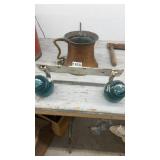 Lot with Antique Copper Mug and Dual Glass Insulator Bracket