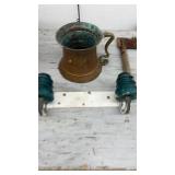 Lot with Antique Copper Mug and Dual Glass Insulator Bracket