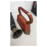 Vintage Collection including Ice Skates, Iron, Cowbell, and Brass Bin