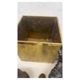 Vintage Collection including Ice Skates, Iron, Cowbell, and Brass Bin