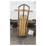 Vintage Wooden Snow Sled with Metal Runners