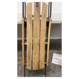 Vintage Wooden Snow Sled with Metal Runners