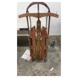 Vintage Wooden Snow Sled with Red Accents