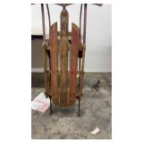 Vintage Wooden Snow Sled with Red Accents