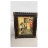 Framed Antique Artwork of Children with Horse and Dog