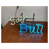 Vintage Neon Sign Say Bull in Blue and White