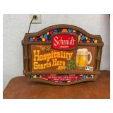 Schmidt Beer Hospitality Starts Here Vintage Lighted Bar Sign