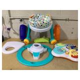 BABY JOY 3 in 1 Walk Around Baby Activity Center, Discovery Play Center with Interactive Toys & Wheels, 3 Adjustable Seat Heights, Toddler Activity Table for Boys Girls 6-36 Months (White) (USED, Mayb
